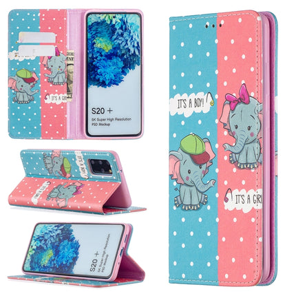 For Samsung Galaxy S20 Plus Colored Drawing Pattern Invisible Magnetic Horizontal Flip PU Leather Case with Holder & Card Slots & Wallet(Elephants)-garmade.com