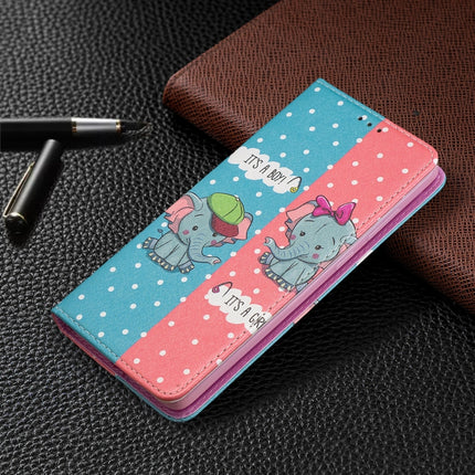 For Samsung Galaxy S20 Plus Colored Drawing Pattern Invisible Magnetic Horizontal Flip PU Leather Case with Holder & Card Slots & Wallet(Elephants)-garmade.com