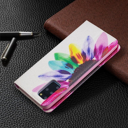 For Samsung Galaxy S20 Plus Colored Drawing Pattern Invisible Magnetic Horizontal Flip PU Leather Case with Holder & Card Slots & Wallet(Sun Flower)-garmade.com