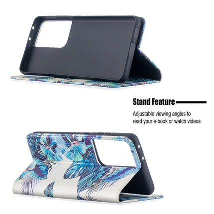 For Samsung Galaxy S20 Ultra Colored Drawing Pattern Invisible Magnetic Horizontal Flip PU Leather Case with Holder & Card Slots & Wallet(Blue Leaves)-garmade.com