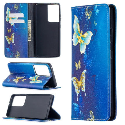 For Samsung Galaxy S20 Ultra Colored Drawing Pattern Invisible Magnetic Horizontal Flip PU Leather Case with Holder & Card Slots & Wallet(Gold Butterflies)-garmade.com