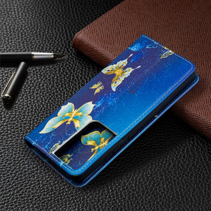 For Samsung Galaxy S20 Ultra Colored Drawing Pattern Invisible Magnetic Horizontal Flip PU Leather Case with Holder & Card Slots & Wallet(Gold Butterflies)-garmade.com