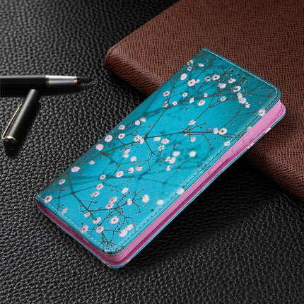 For Samsung Galaxy S21 Ultra 5G Colored Drawing Pattern Invisible Magnetic Horizontal Flip PU Leather Case with Holder & Card Slots & Wallet(Plum Blossom)-garmade.com