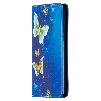 For Samsung Galaxy S21 Ultra 5G Colored Drawing Pattern Invisible Magnetic Horizontal Flip PU Leather Case with Holder & Card Slots & Wallet(Gold Butterflies)-garmade.com