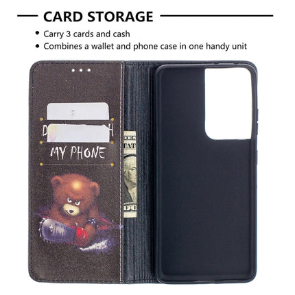 For Samsung Galaxy S21 Ultra 5G Colored Drawing Pattern Invisible Magnetic Horizontal Flip PU Leather Case with Holder & Card Slots & Wallet(Bear)-garmade.com