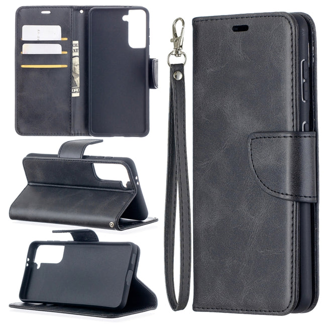 For Samsung Galaxy S21 5G Lambskin Texture Pure Color Horizontal Flip PU Leather Case with Holder & Card Slots & Wallet & Lanyard(Black)-garmade.com