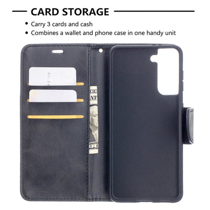 For Samsung Galaxy S21 5G Lambskin Texture Pure Color Horizontal Flip PU Leather Case with Holder & Card Slots & Wallet & Lanyard(Black)-garmade.com