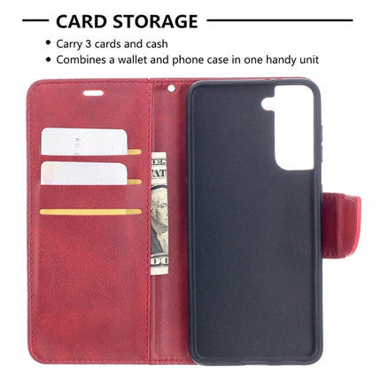 For Samsung Galaxy S21 5G Lambskin Texture Pure Color Horizontal Flip PU Leather Case with Holder & Card Slots & Wallet & Lanyard(Red)-garmade.com