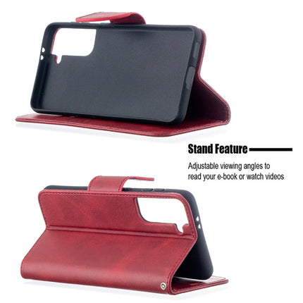 For Samsung Galaxy S21 5G Lambskin Texture Pure Color Horizontal Flip PU Leather Case with Holder & Card Slots & Wallet & Lanyard(Red)-garmade.com