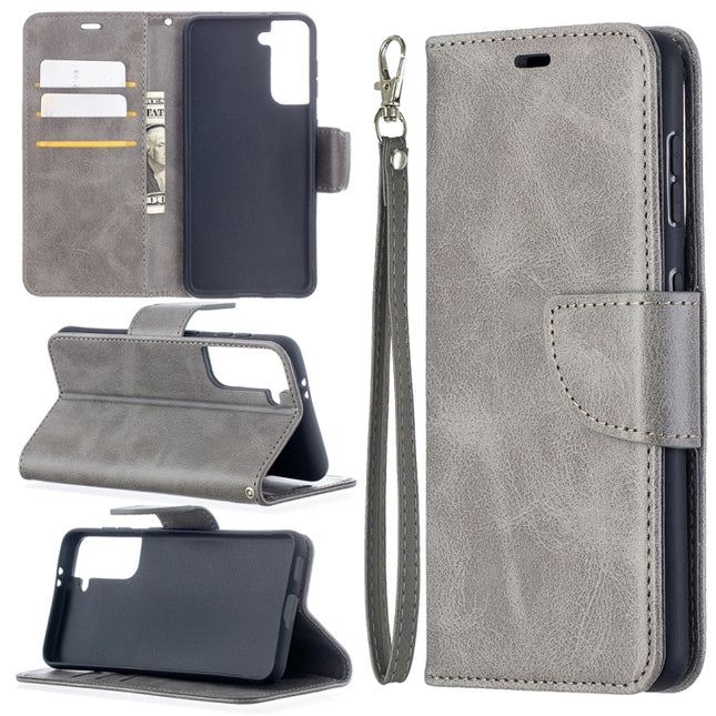 For Samsung Galaxy S21 5G Lambskin Texture Pure Color Horizontal Flip PU Leather Case with Holder & Card Slots & Wallet & Lanyard(Grey)-garmade.com
