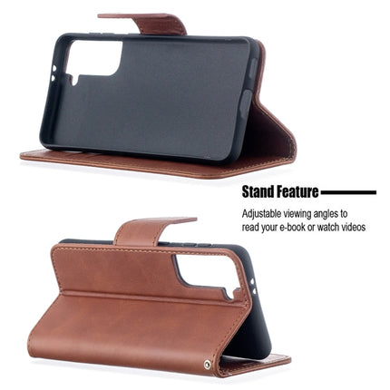 For Samsung Galaxy S21 5G Lambskin Texture Pure Color Horizontal Flip PU Leather Case with Holder & Card Slots & Wallet & Lanyard(Brown)-garmade.com