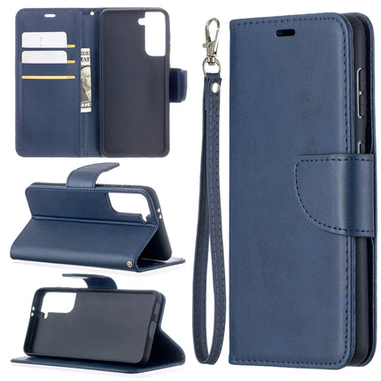For Samsung Galaxy S21 5G Lambskin Texture Pure Color Horizontal Flip PU Leather Case with Holder & Card Slots & Wallet & Lanyard(Blue)-garmade.com