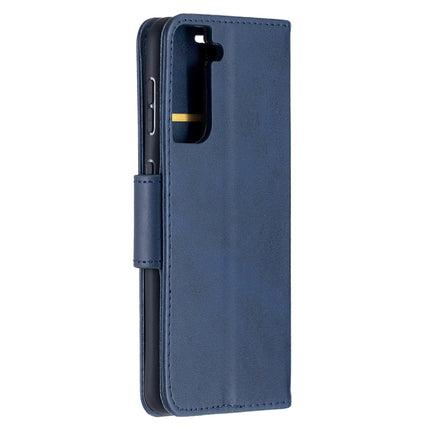 For Samsung Galaxy S21 5G Lambskin Texture Pure Color Horizontal Flip PU Leather Case with Holder & Card Slots & Wallet & Lanyard(Blue)-garmade.com