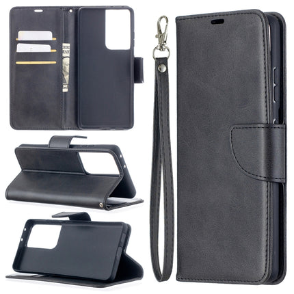 For Samsung Galaxy S21 Ultra 5G Lambskin Texture Pure Color Horizontal Flip PU Leather Case with Holder & Card Slots & Wallet & Lanyard(Black)-garmade.com