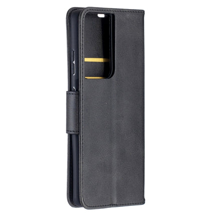 For Samsung Galaxy S21 Ultra 5G Lambskin Texture Pure Color Horizontal Flip PU Leather Case with Holder & Card Slots & Wallet & Lanyard(Black)-garmade.com