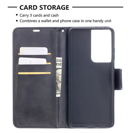 For Samsung Galaxy S21 Ultra 5G Lambskin Texture Pure Color Horizontal Flip PU Leather Case with Holder & Card Slots & Wallet & Lanyard(Black)-garmade.com