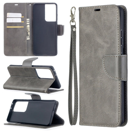 For Samsung Galaxy S21 Ultra 5G Lambskin Texture Pure Color Horizontal Flip PU Leather Case with Holder & Card Slots & Wallet & Lanyard(Grey)-garmade.com