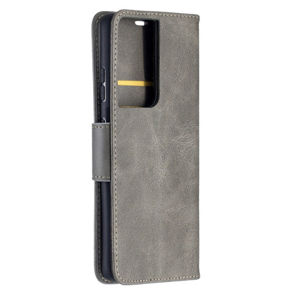 For Samsung Galaxy S21 Ultra 5G Lambskin Texture Pure Color Horizontal Flip PU Leather Case with Holder & Card Slots & Wallet & Lanyard(Grey)-garmade.com