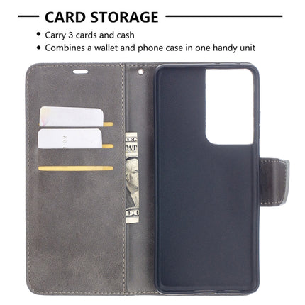 For Samsung Galaxy S21 Ultra 5G Lambskin Texture Pure Color Horizontal Flip PU Leather Case with Holder & Card Slots & Wallet & Lanyard(Grey)-garmade.com