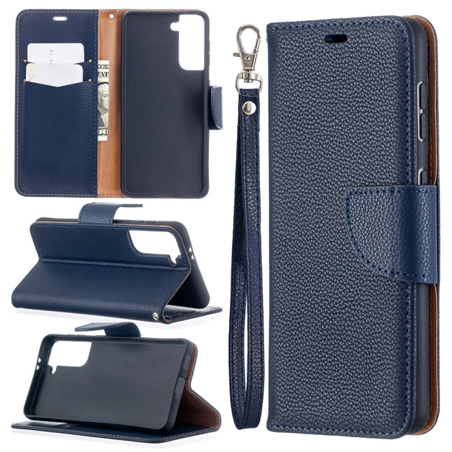 For Samsung Galaxy S21 5G Litchi Texture Pure Color Horizontal Flip Leather Case with Holder & Card Slots & Wallet & Lanyard(Dark Blue)-garmade.com