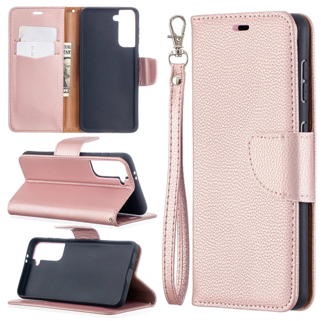 For Samsung Galaxy S21 5G Litchi Texture Pure Color Horizontal Flip Leather Case with Holder & Card Slots & Wallet & Lanyard(Rose Gold)-garmade.com