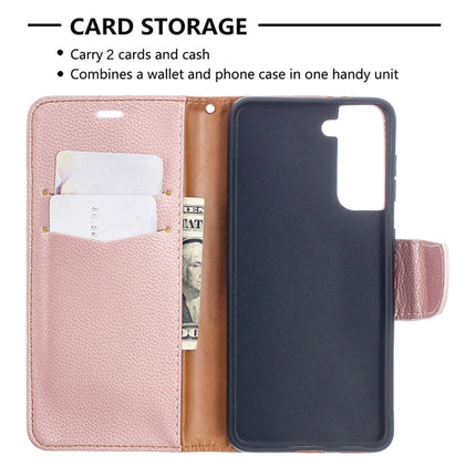 For Samsung Galaxy S21 5G Litchi Texture Pure Color Horizontal Flip Leather Case with Holder & Card Slots & Wallet & Lanyard(Rose Gold)-garmade.com