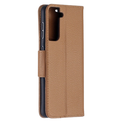 For Samsung Galaxy S21 5G Litchi Texture Pure Color Horizontal Flip Leather Case with Holder & Card Slots & Wallet & Lanyard(Brown)-garmade.com
