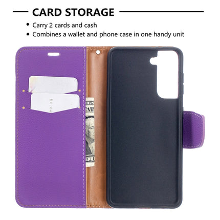 For Samsung Galaxy S21 5G Litchi Texture Pure Color Horizontal Flip Leather Case with Holder & Card Slots & Wallet & Lanyard(Purple)-garmade.com