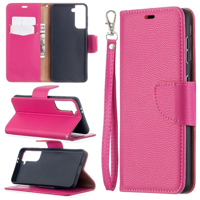 For Samsung Galaxy S21 5G Litchi Texture Pure Color Horizontal Flip Leather Case with Holder & Card Slots & Wallet & Lanyard(Rose Red)-garmade.com
