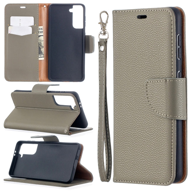 For Samsung Galaxy S21 5G Litchi Texture Pure Color Horizontal Flip Leather Case with Holder & Card Slots & Wallet & Lanyard(Grey)-garmade.com