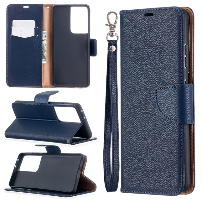For Samsung Galaxy S21 Ultra 5G Litchi Texture Pure Color Horizontal Flip Leather Case with Holder & Card Slots & Wallet & Lanyard(Dark Blue)-garmade.com