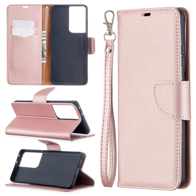 For Samsung Galaxy S21 Ultra 5G Litchi Texture Pure Color Horizontal Flip Leather Case with Holder & Card Slots & Wallet & Lanyard(Rose Gold)-garmade.com
