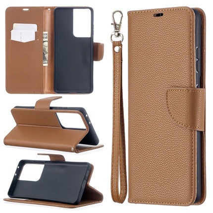For Samsung Galaxy S21 Ultra 5G Litchi Texture Pure Color Horizontal Flip Leather Case with Holder & Card Slots & Wallet & Lanyard(Brown)-garmade.com