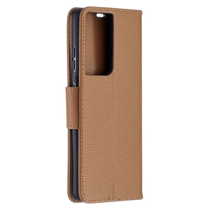 For Samsung Galaxy S21 Ultra 5G Litchi Texture Pure Color Horizontal Flip Leather Case with Holder & Card Slots & Wallet & Lanyard(Brown)-garmade.com