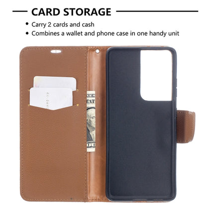 For Samsung Galaxy S21 Ultra 5G Litchi Texture Pure Color Horizontal Flip Leather Case with Holder & Card Slots & Wallet & Lanyard(Brown)-garmade.com