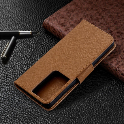 For Samsung Galaxy S21 Ultra 5G Litchi Texture Pure Color Horizontal Flip Leather Case with Holder & Card Slots & Wallet & Lanyard(Brown)-garmade.com