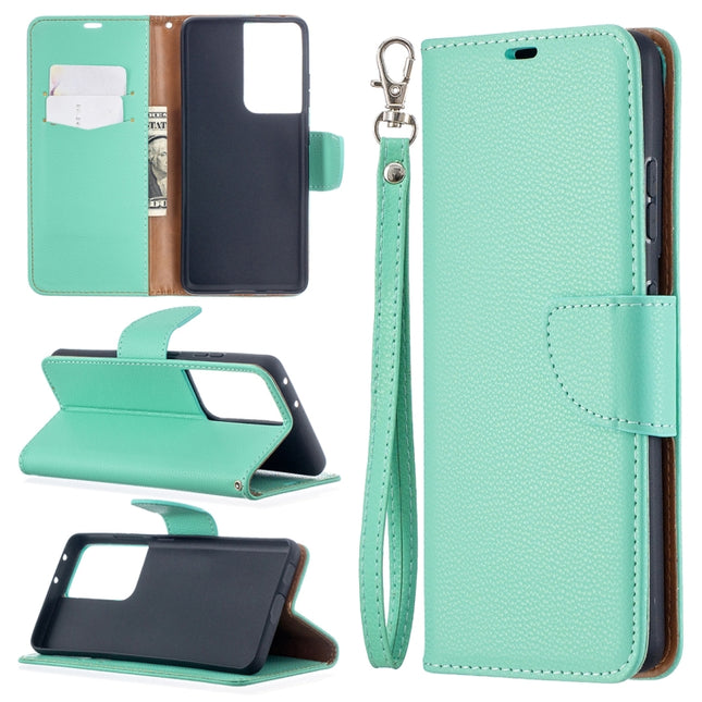 For Samsung Galaxy S21 Ultra 5G Litchi Texture Pure Color Horizontal Flip Leather Case with Holder & Card Slots & Wallet & Lanyard(Green)-garmade.com