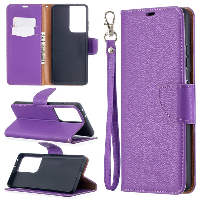 For Samsung Galaxy S21 Ultra 5G Litchi Texture Pure Color Horizontal Flip Leather Case with Holder & Card Slots & Wallet & Lanyard(Purple)-garmade.com
