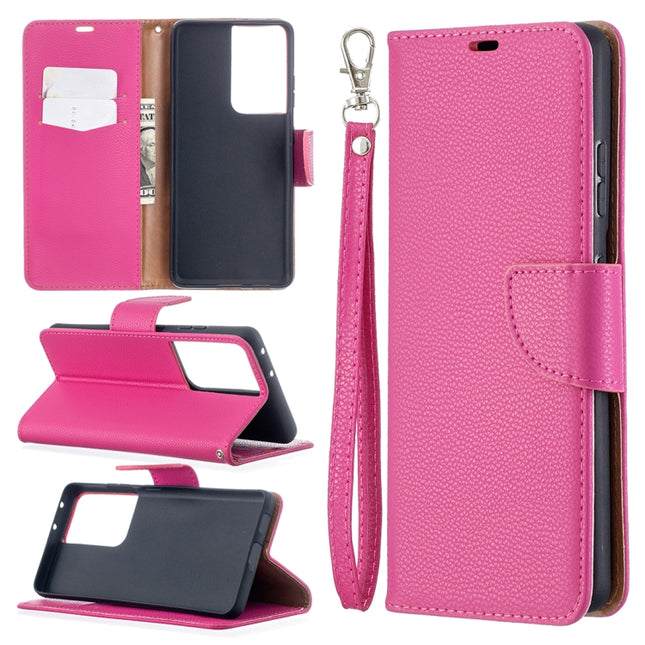 For Samsung Galaxy S21 Ultra 5G Litchi Texture Pure Color Horizontal Flip Leather Case with Holder & Card Slots & Wallet & Lanyard(Rose Red)-garmade.com