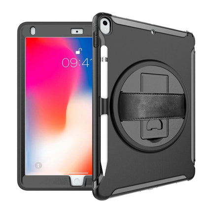 For iPad Pro 10.5 inch 360 Degree Rotation PC+TPU Protective Cover with Holder & Hand Strap(Black)-garmade.com