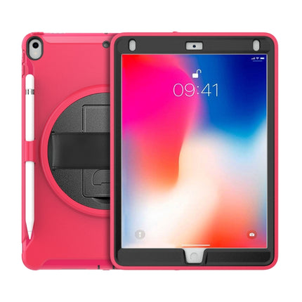 For iPad Pro 10.5 inch 360 Degree Rotation PC+TPU Protective Cover with Holder & Hand Strap(Rose Red)-garmade.com