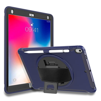 For iPad Pro 10.5 inch 360 Degree Rotation PC+TPU Protective Cover with Holder & Hand Strap(Dark Blue)-garmade.com