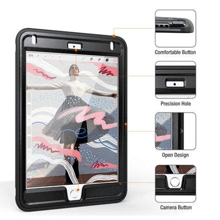 For iPad mini (2019) & mini 4 360 Degree Rotation PC+TPU Protective Cover with Holder & Hand Strap(Black)-garmade.com