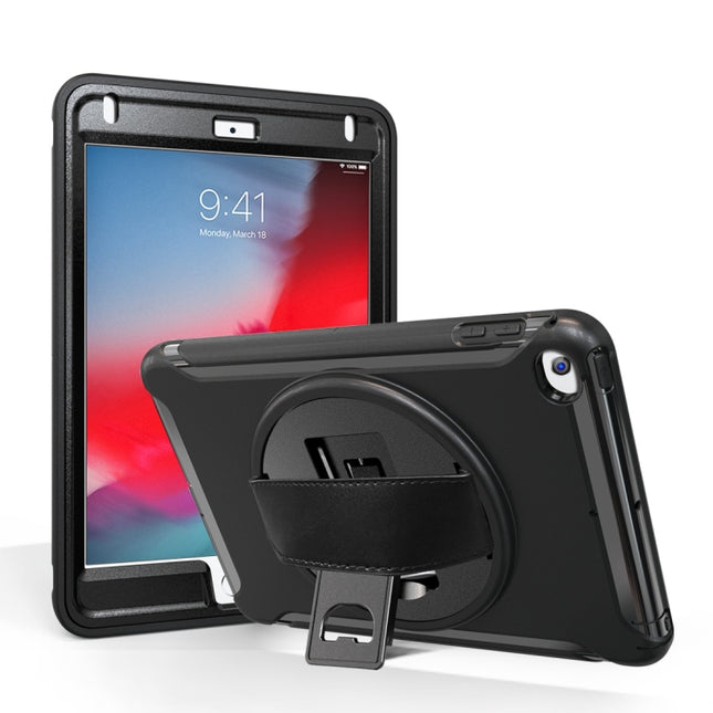For iPad mini (2019) & mini 4 360 Degree Rotation PC+TPU Protective Cover with Holder & Hand Strap(Black)-garmade.com