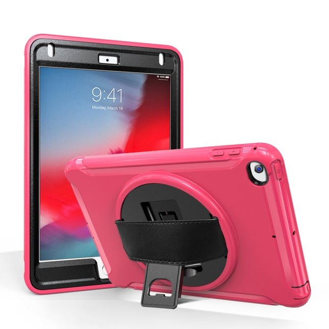 For iPad mini (2019) & mini 4 360 Degree Rotation PC+TPU Protective Cover with Holder & Hand Strap(Rose Red)-garmade.com