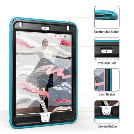 For iPad mini (2019) & mini 4 360 Degree Rotation PC+TPU Protective Cover with Holder & Hand Strap(Light Blue)-garmade.com