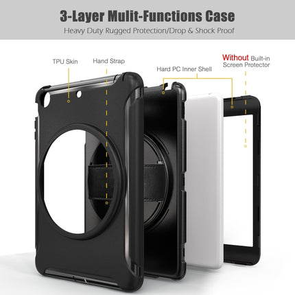 For iPad mini 3 & 2 & 1 360 Degree Rotation PC+TPU Protective Cover with Holder & Hand Strap(Black)-garmade.com