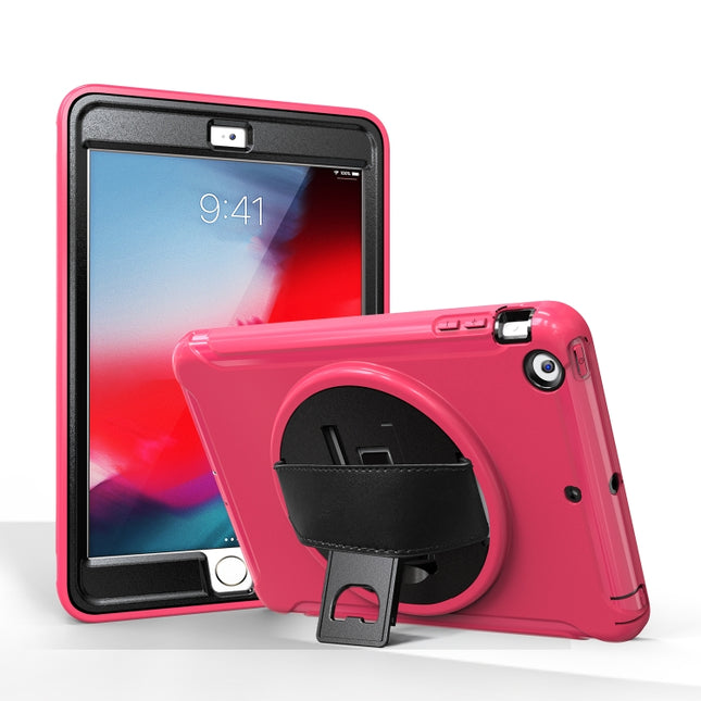 For iPad mini 3 & 2 & 1 360 Degree Rotation PC+TPU Protective Cover with Holder & Hand Strap(Rose Red)-garmade.com