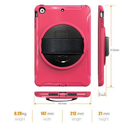 For iPad mini 3 & 2 & 1 360 Degree Rotation PC+TPU Protective Cover with Holder & Hand Strap(Rose Red)-garmade.com