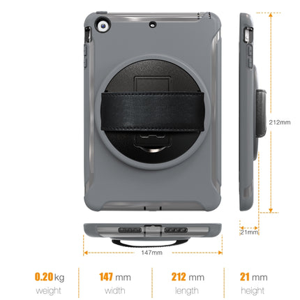 For iPad mini 3 & 2 & 1 360 Degree Rotation PC+TPU Protective Cover with Holder & Hand Strap(Grey)-garmade.com